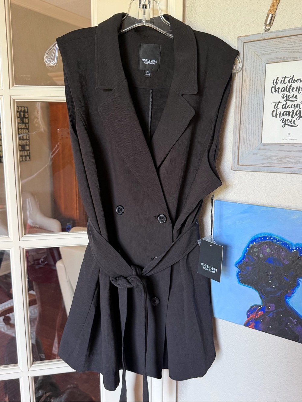 Simply Vera Vera Wang Black Double-Breasted Belted Vest XXL NWT